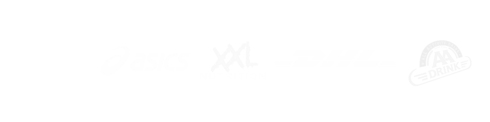 Logo's van merken waarmee Double M werkt, waaronder Asics, XXL Nutrition en AA Drink
